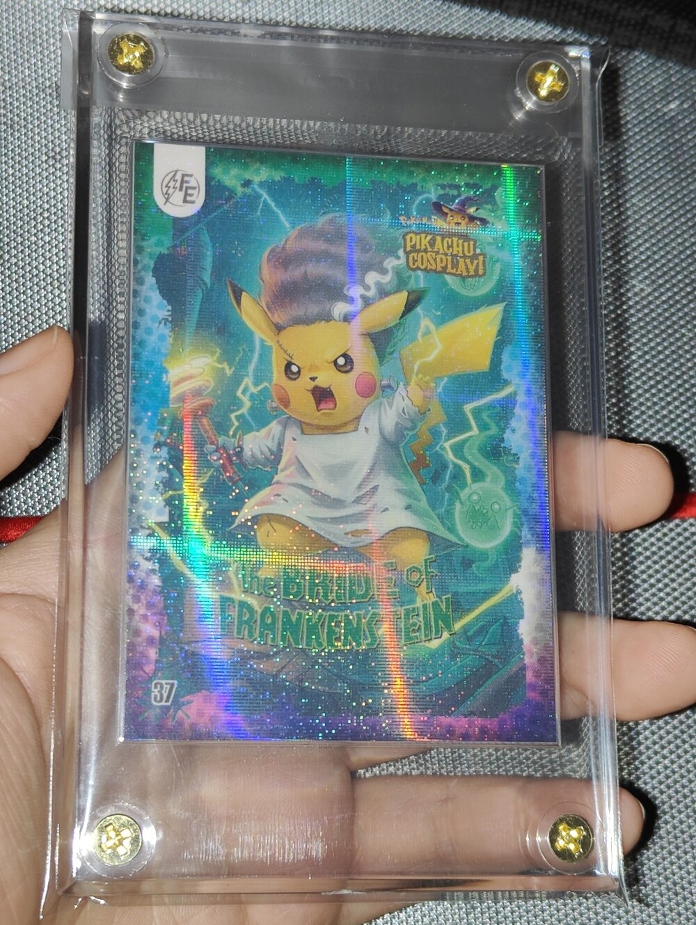 Bride Of Frankenstein holo encased Pikachu Cosplay Horror card Doujin Pokemon
